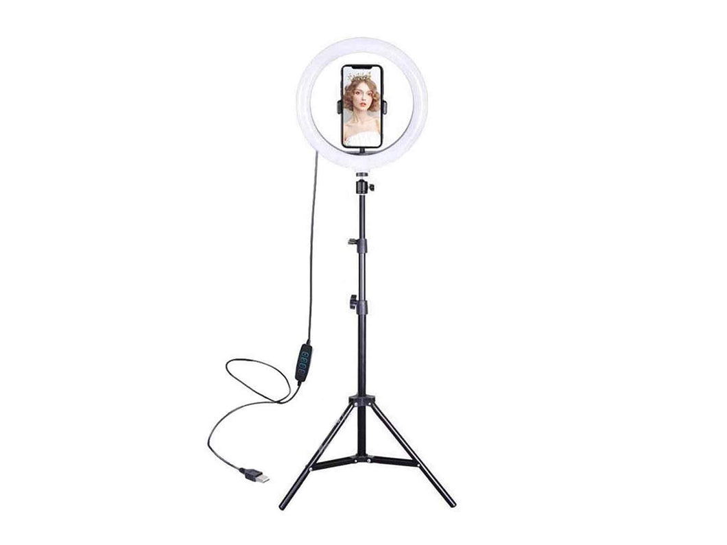 Aro de luz led 26cm + trípode + soporte para celular
